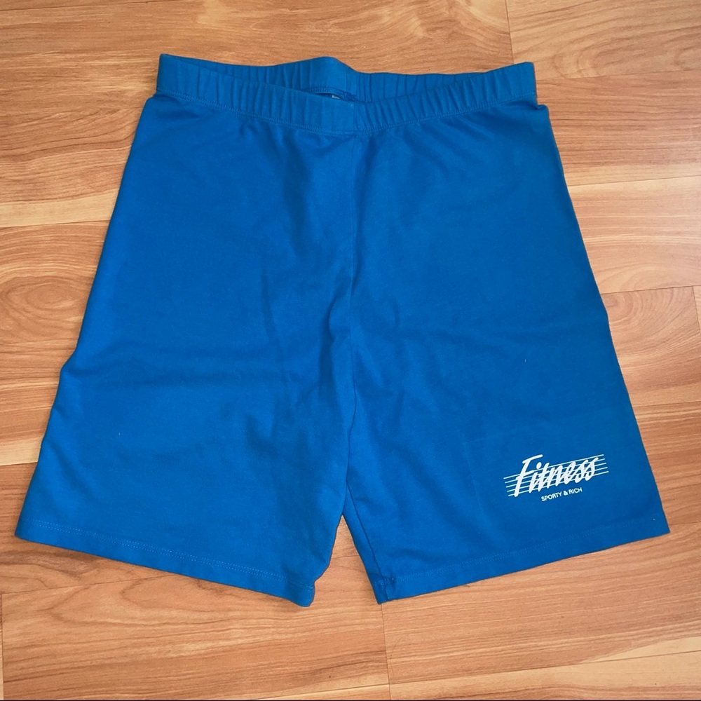 Sporty & Rich 80s Varsity Blue Logo Princess Diana Fitness Biker Shorts Sz L/XL - Picture 2 of 13